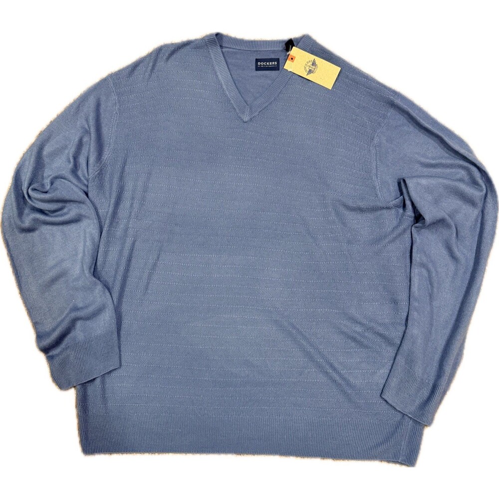 Dockers Men’s XXL Light Blue V-Neck Textured Knit Sweater NWT Pullover